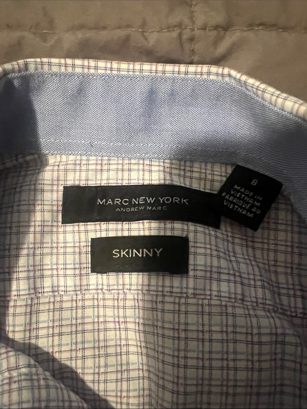 Andrew Marc Boys Button-Down Shirt in White with Blue and Purple Checks